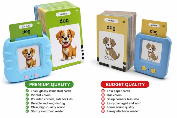Premium vs budget talking flash cards quality comparison
