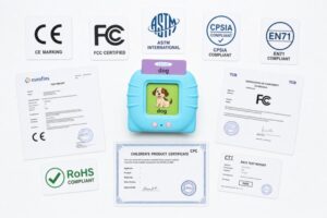 International toy safety certifications CE FCC ASTM CPSIA EN71 RoHS for talking flash cards
