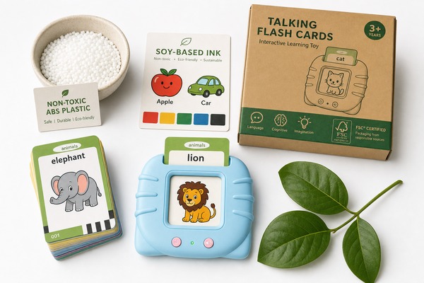 Eco-friendly non-toxic materials for sustainable talking flash cards manufacturing