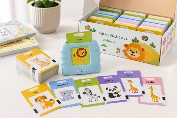 Talking flash cards animal theme product with electronic reader device