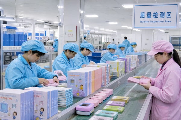 Toyvao factory production line assembling educational talking flash card sets