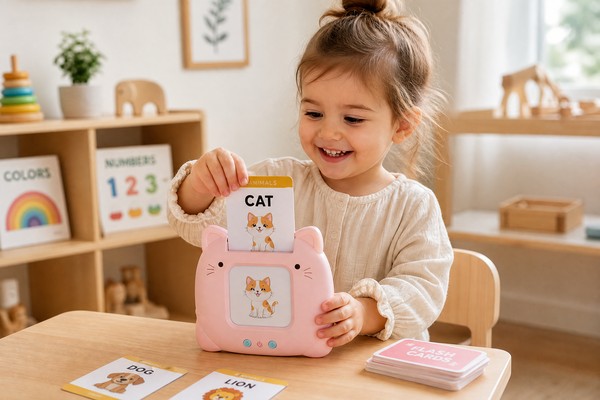 Child Using Talking Flash Card Machine