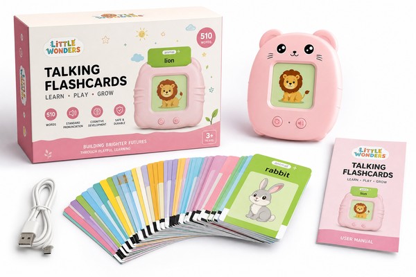 Complete Amazon FBA private label talking flash card set with custom packaging