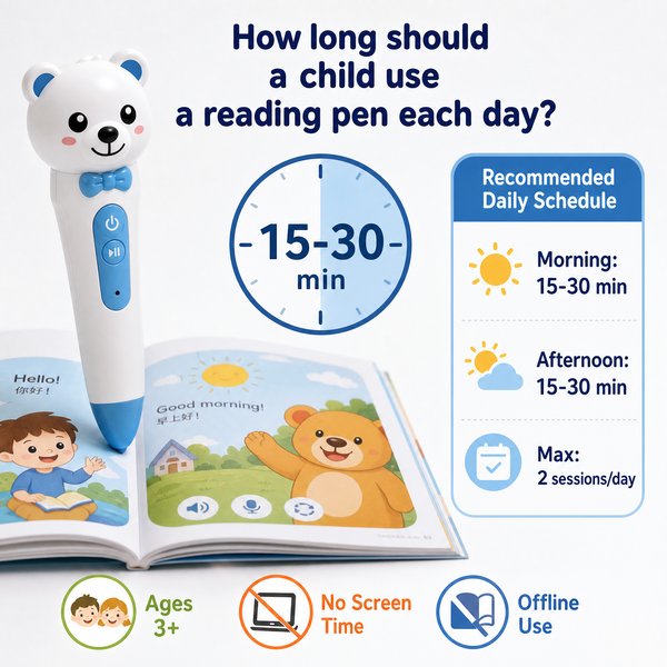 How long should a child use a reading pen each day?