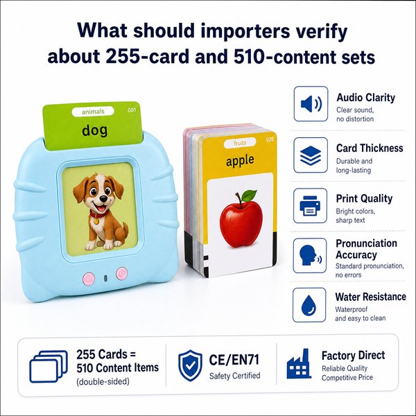 What should importers verify about 255-card and 510-content sets before ordering electronic flash card readers?