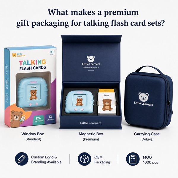 What makes a premium gift packaging for talking flash card sets?