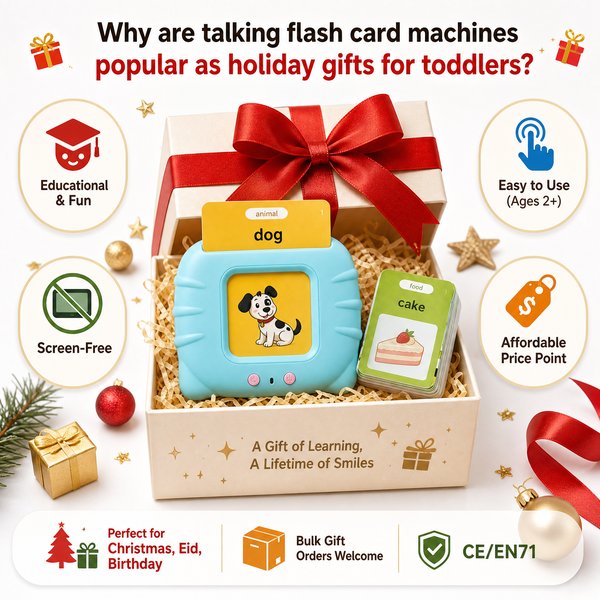 Why are talking flash card machines popular as holiday gifts for toddlers?