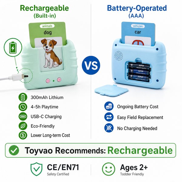 What is the difference between rechargeable and battery-operated flash card machines?