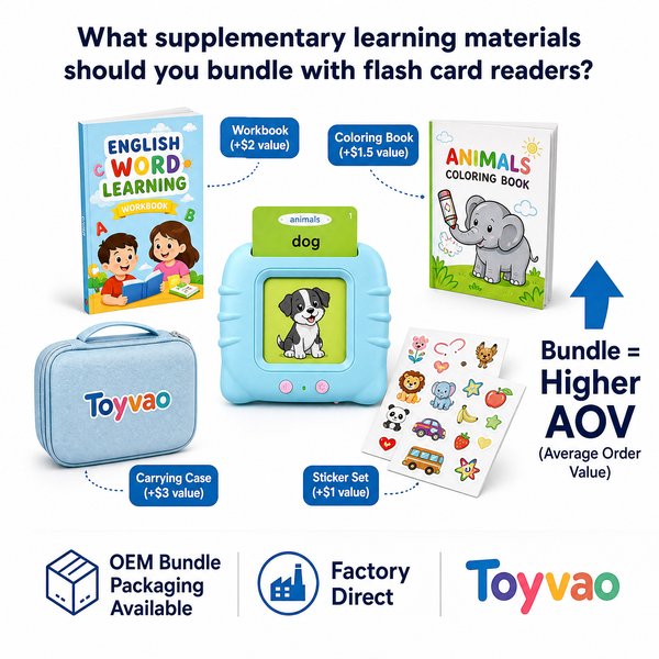 What supplementary learning materials should you bundle with flash card readers?