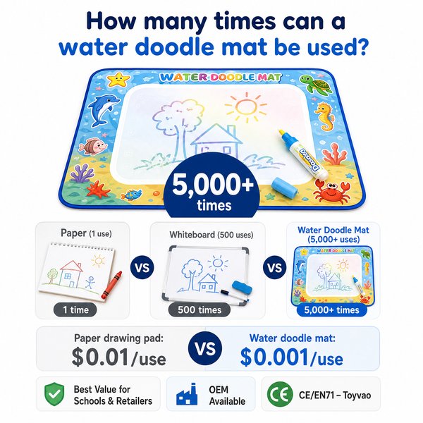 How many times can a water doodle mat be used?