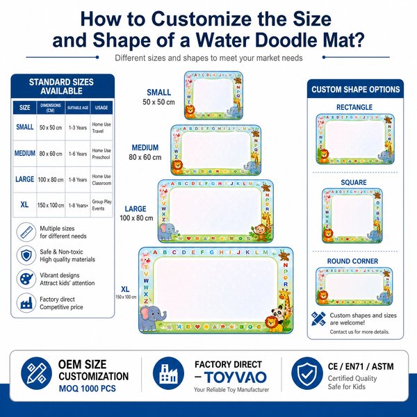 How to customize the size and shape of a water doodle mat?