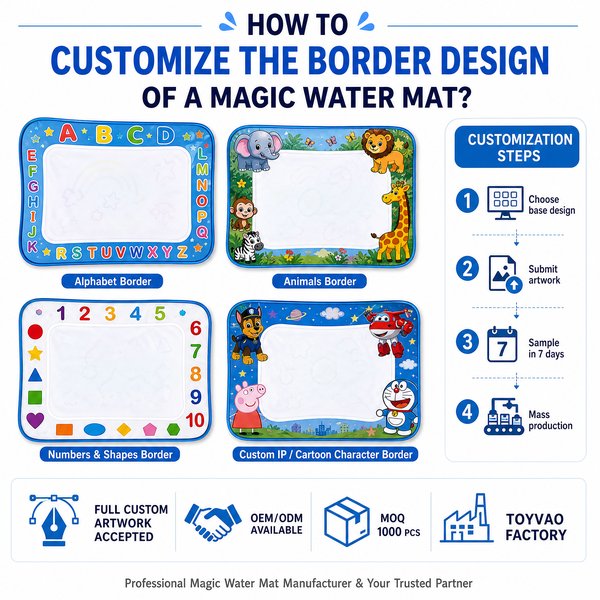 How to customize the border design of a magic water mat?