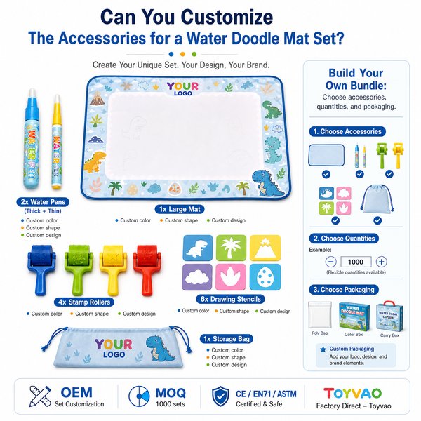 Can you customize the accessories for a water doodle mat set?