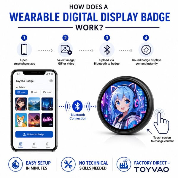 How does a wearable digital display badge work?