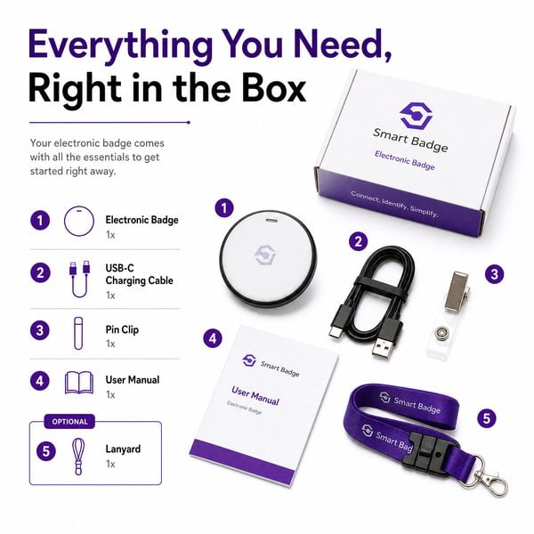 What comes in the box with an electronic badge?