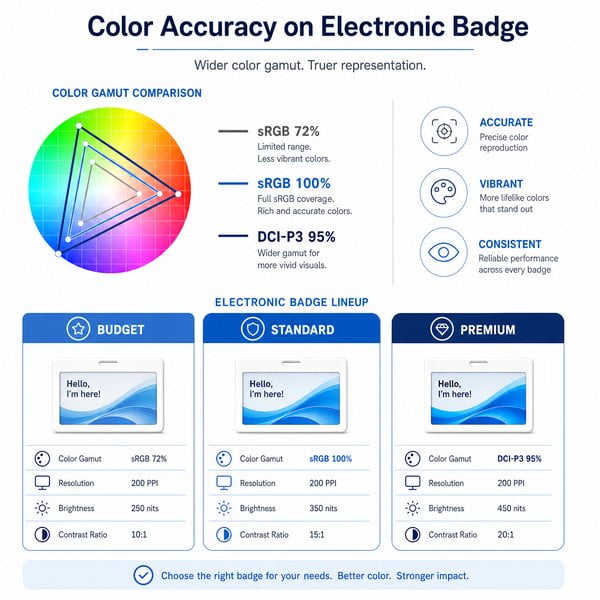 Which electronic badge has the best color accuracy?