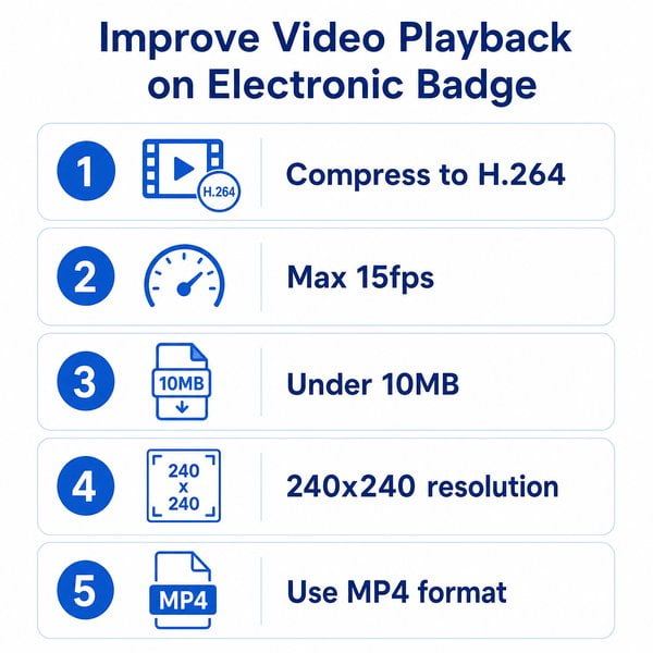 How can you improve video playback on an electronic badge?