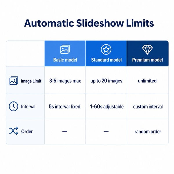What are the limits of automatic slideshow on electronic badges?