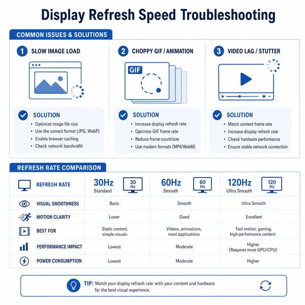 When should you troubleshoot display refresh speed?