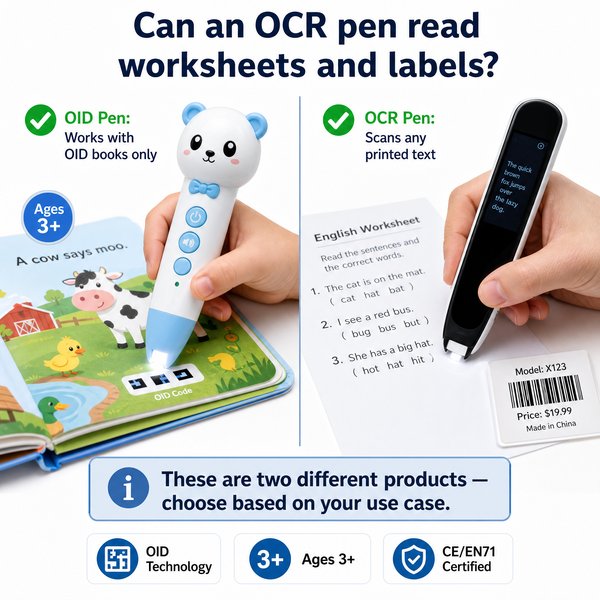 Can an OCR pen read worksheets and labels?