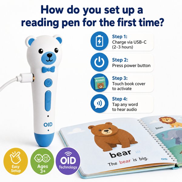 How do you set up a reading pen for the first time?