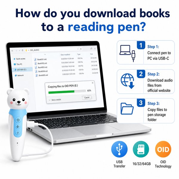 How do you download books to a reading pen?