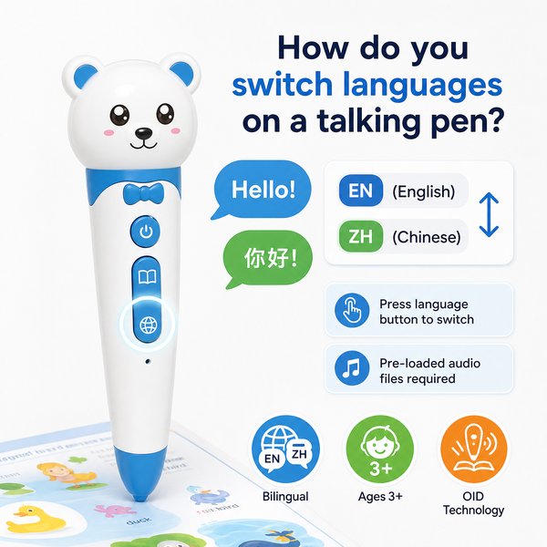 How do you switch languages on a talking pen?
