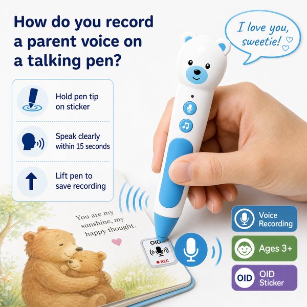 How do you record a parent's voice on a talking pen?