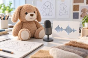 Illustrative concept only, not a confirmed Toyvao SKU: buyer planning a generic plush voice-recording module and playback interface.